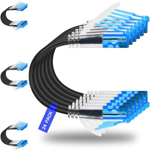Rojita Cat 6a Ethernet Cable 1 ft (24-Pack) - Cat6a Patch Cable, Cat 6a Patch Cable 28AWG 10Gbps for Data Centers,Cat6a Ethernet Cable, Network Cable, Internet Cable (Black, 1FT 24Pack)