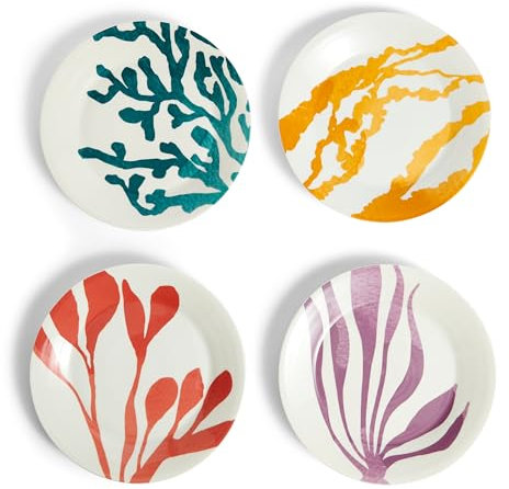 Royal Doulton Large Plates, for Everyday Use, 1815 Bright, 24cm /.4in, Multicolour Mixed Pattern, Set of 4