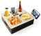 Couchbar Snackbox, Sofatablett mit 360°Drehbarer Handyhalterung, Couchbar Snackbox mit beweglicher Trennwand, Zwei Edelstahlschalen, Holz Sofatablett für Sofa, Wohnmobilausstattung