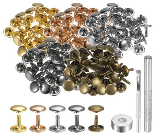 QUARKZMAN 100 Ensembles de Rivets en Cuir 12mm x 12mm en Métal avec Double Capuchon, Attaches Pression et Outils de Pose, Rivet à Frapper pour Réparation d'Artisanat Cuir, Couleurs Multiples