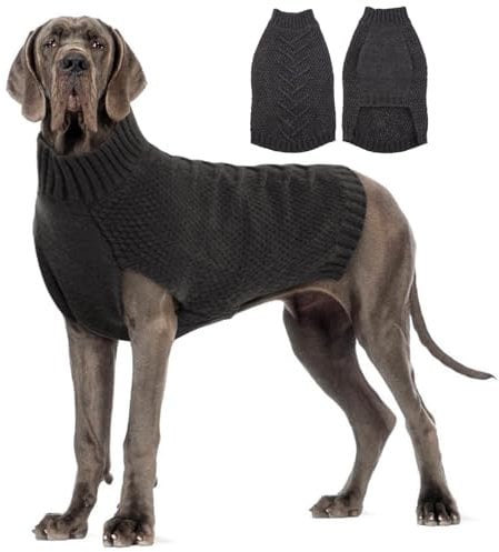 Katzinst Hundepullover Grosse Hunde, Hundepullover 68cm Rückenlänge, Strickwaren Pullover Hund, Dickes Material Hundepulli Haustiermantel für Winter, Pullover für Deutsche Dogge, Grau, 4XL