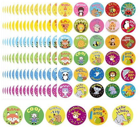 900 Stück 2.5cm Kinder Belohnung Aufkleber Deutsch Motivationsaufkleber Lehrer mit 30 Motive Belohnungsaufkleber Deutsch Lehrerbedarf Belohnungssticker Sticker Belobigung Schüler Reward Sticker Kinder