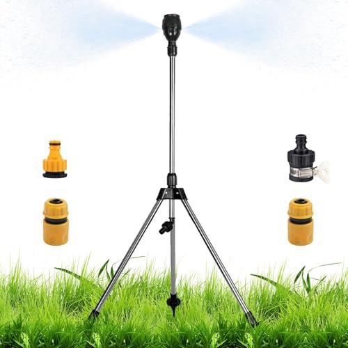 HunicandIU Trípode de aspersión, aspersor de trípode | aspersor de pie de Gran Alcance, Sistema de riego de jardín de Gran Superficie con pie de trípode de Metal, aspersor de Agua para los días