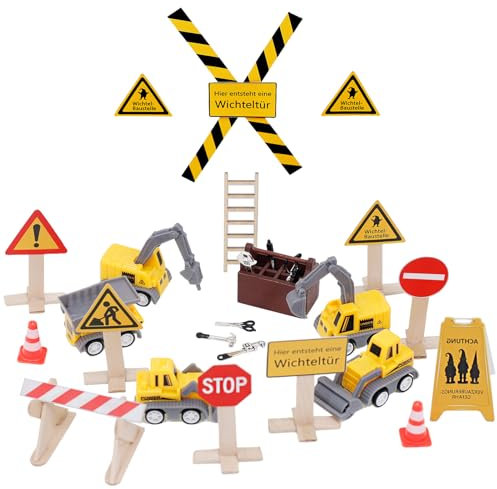 Wichtel Zubehör Baustelle,Miniatur Puppenhaus Werkzeugkasten Set,Miniatur Technisches Fahrzeug Set,Wichtelbaustelle Wichtelset Wichtelzubehör Weihnachten Deko (Schwarz)