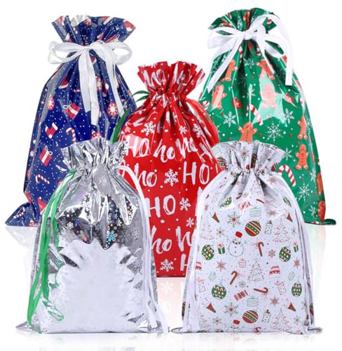 Große Weihnachts-Geschenkbeutel, Weihnachtsbeutel mit Kordelzug für Weihnachtsfeier (42 x 29 cm)