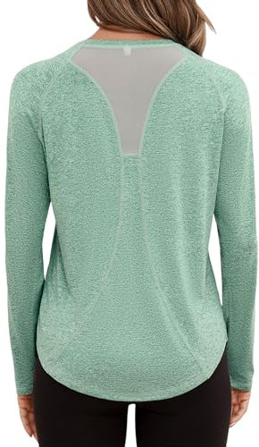 Gyabnw Long Sleeve Running Top Womens Gym Yoga Tshirt Workout Sports Shirt Pilates Activewear Green