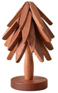 Wooden Tree Coaster Set, Foldable Trivet for Hot Dishes, Brown Base + 4 PCS Placemats