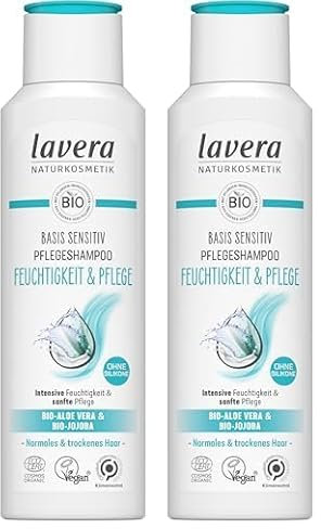 lavera basis sensitiv Pflegeshampoo Feuchtigkeit & Pflege - ohne Silikone - Langanhaltende Frische & ausgewogene Kopfhaut - vegan - Naturkosmetik - 250 ml (Packung mit 2)