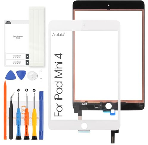 Arbilato Écran Tactile pour iPad Mini 4 2015 A1538 7.9” - Écran Remplacement pour iPad Mini4 A1550 Numériseur Verre Panneau Réparation Kits (Pas LCD) (Blanc)