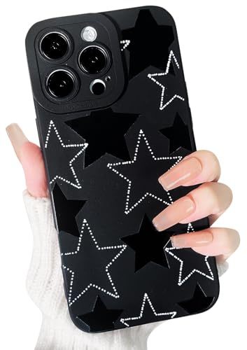 NITITOP Compatible for iPhone 16 Pro Max Case Cute Cool Star Black Design for Women Girls Soft TPU Shockproof Protective Girly for iPhone 16 Pro Max - Black White Star