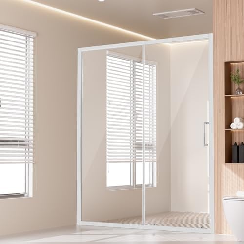 VEVOR Porte de Douche Coulissante 146x150x178 cm, Paroi de Douche en Verre Trempé SGCC Transparent de 6 mm, Étanche, Incassable, Résistant aux Taches, avec Quincaillerie en Acier Inoxydable, Chrome