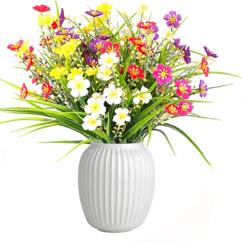 HBell 12 Bundles Outdoor Artificial Flowers UV Resistant Fake Boxwood Plants,Faux Plastic Greenery for Indoor Outside Artificial Plants Garden Porch Window Box Home Wedding Decor (Multi)