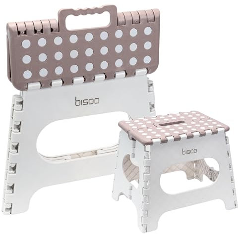 Bisoo Tabouret Pliant - Marche Pied Enfant - Tabouret Pliable Portable en Plastique - Marche Pied Pliable pour Salle de Bains et Cuisine - Sûr et Pratique pour Filles & Garçons - 27 cm Moka