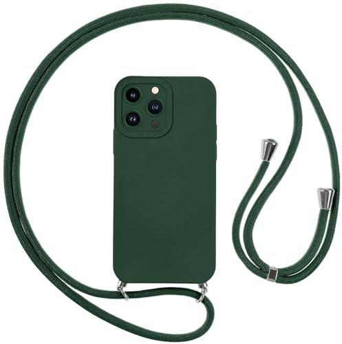 Phoona Crossbody Lanyard Case for iPhone 14 Pro Max 6,7 with Strap, Necklace Mobile Phone Cover with Adjustable Neck Strap, Ultra Soft Silicone Shockproof Protective Case with Neck Cord-Green