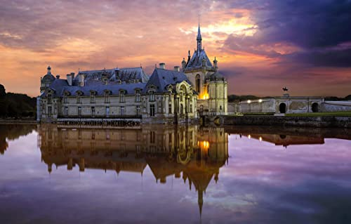 Puzzle für Erwachsene 1000 Puzzles für Erwachsene 1000 Teile Puzzle 1000 Teile Puzzle, Teich, Frankreich, Oise, Schloss Chantilly 52x38CM