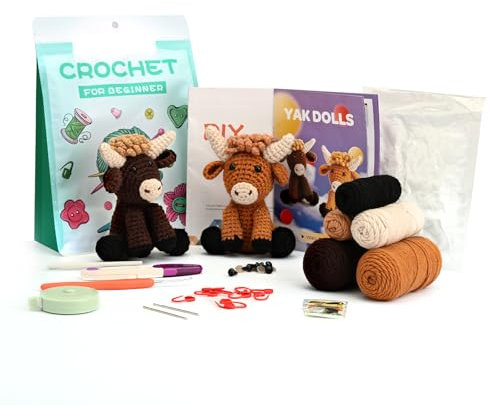 Hroevc Hochlandkuh-Häkelset für Anfänger, Amigurumi-Häkelset, Geschenk für Erwachsene und Kinder (ab 15 Jahren), einfaches Strickset für Anfänger (Kuh)