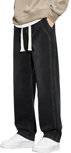 Pantaloni in denim da uomo vestibilità ampia jeans con coulisse elastico in vita pantaloni larghi gamba dritta pantaloni jeans in denim pantaloni casual da strada pantaloni leggeri per il tempo libero