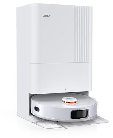 JONR T5 Pro Saugroboter mit Wischfunktion, 8000Pa Staubsauger Roboter mit ausziehbarem Wischmopp, automatischer Wischmopp-Wäsche und Heißlufttrocknung Staubsaugerroboter, Weiß