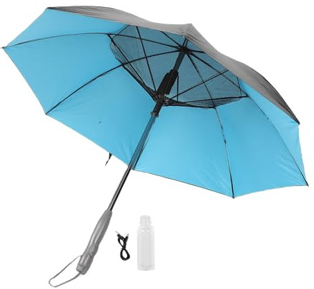 Fabater Sun Umbrella with Fan and Mister, 50+ Umbrella Mister with Built in Fans, Folding Misting Fan Umbrellas, Portable Sun & Rain Umbrellas,Mist Spray Cooling for Hot Summer (Blue)