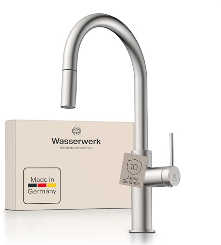 Wasserwerk WK13 Sphere Küchenarmatur - Design-Wasserhahn Küche - Edelstahl-Optik - Herausziehbare Brause - Armatur mit Energiesparfunktion & Verbrühschutz - Premiumqualität Made in Germany