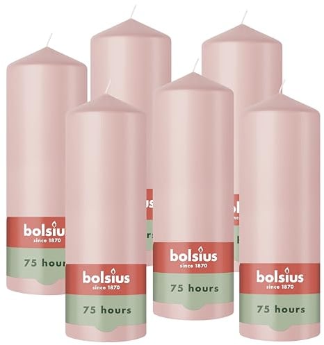 Bolsius - Pillar Candle - Light Pink - 20 cm - Burning Time 75 Hours - with Natural Extracts - Natural Plant Wax - Without Palm Oil
