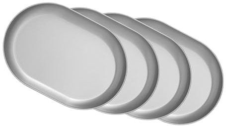 Storage Bag Camping Tableware Set 304 Stainless Steel Oval Shallow Plate/Soup Basins Dinnerwares for Grilling Hiking Or Home Use Travel Friendly BBQ Plates