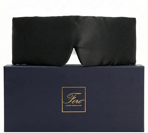 Ferò Mascherina per Dormire Seta di Gelso Lusso, 22 Momme Grado 6A, Morbida e Traspirante, Fascia Regolabile, Maschera Occhi Blocco Totale della Luce, con Elegante Custodia Regalo, Nero
