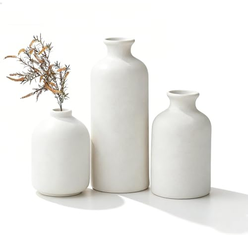 QUTHZZHY Keramikvase Set, 3 Weiße Keramik Vase, Keramik Bemalen Vase Set | Sie Ihr Eigenes Keramikvasen, Moderne Blumenvasen für DIY, Wohnzimmer, Regaldekor, Esstisch Bücherregal Kaminsims Eingang