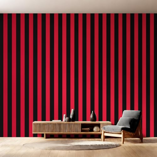 Black and Red Stripe Photo Wallpaper for Bedroom, Striped Wall Mural for Living Room, Black Red Wallpaper 150x105 Nonwoven Wall Paper Home Decor W18