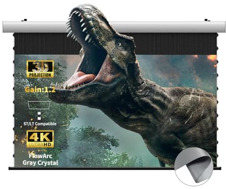 WUPRO FlowArc Projector Screen Pull Down 120 Inch, Motorized Electric Drop Down, Gray Crystal 4K & Enhanced 3D, Wall & Ceiling Mount, Compatible with ST/LT Projectors (Non-UST), For Dimly Lit Rooms