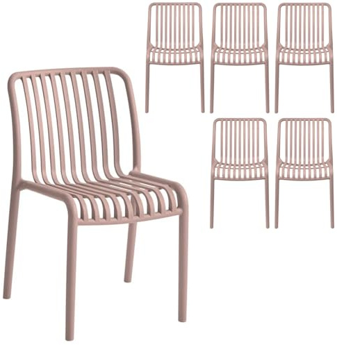 shopbest.it Set 6 Sedie a Doghe Impilabili in 100% Polipropilene Anti-UV, per Interno ed Esterno, Resistenti agli Agenti Atmosferici, Leggere, per Giardino, Terrazzo, Balcone e Locali Pubblici (Rosa)