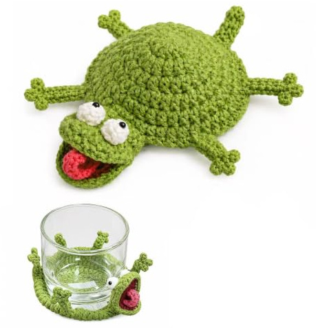 Handmade 3D Crochet Screaming Lizard Coaster, Funny 3D Reptile Mug Rug, Handmade Amigurumi Style Drink Mat for Desk Cute Animal Coffee Cup Coaster for Adult Gift