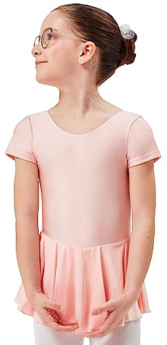 tanzmuster Kinder Kurzarm Ballett Trikot - Marina - mit Röckchen - glänzendes Lycra - Ballettkleid für Kinder hellrosa, Größe:140/146