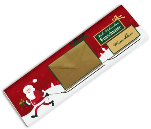 Herz & Heim® Nikolaus Schokolade zu Weihnachten mit Wunschtext und Geldumschlag 300g