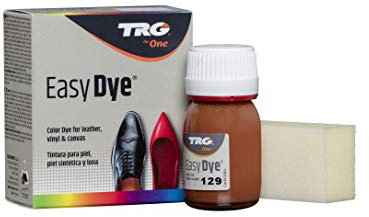 TRG The One - Tinte para Calzado y Complementos de Piel | Tintura para zapatos de Piel, Lona y Piel Sintética con Esponja aplicadora | Easy dye #129 Marrón Claro, 25ml