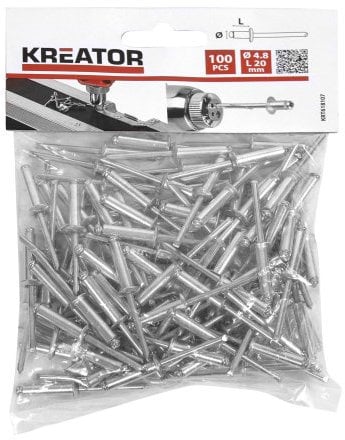 Lot de 100 Rivets avec Tête en Aluminium et Tige de Fer - Ø 4,8 x Longueur 20 mm - Haut de Gamme - Utilisation avec Riveteuse ou Pince à Riveter - Robuste et Durable - Kreator