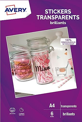 6 pegatinas transparentes adhesivos imprimibles de inyección de tinta, A4