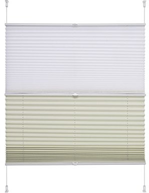 JalousieCrew Klemmfix Night & Day Plissee Verdunkelung Farbe weiß/beige Creme - Breite 40 bis 100 cm, Länge 130 cm - Klemm - Rollo ohne zu Bohren (60 x 130 cm)