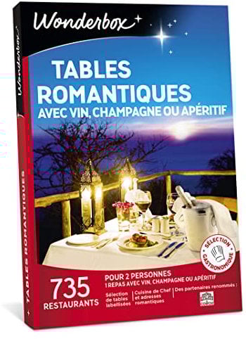 Wonderbox - Coffret Cadeau - Tables Romantiques - 735 Restaurants renommés, labellisés, dînercroisières, Assiettes gastronomiques pour 2 Personnes - Idée Cadeau Couple Original
