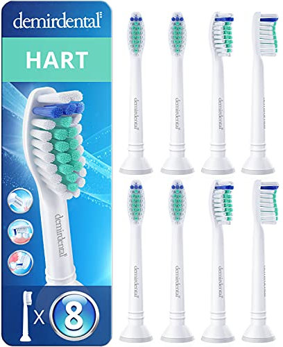 8er demirdental Harte Aufsätze passend für Philips Sonicare Ersatzbürsten, Hart, Intensive Reinigung, Weiß, entspricht HX7038