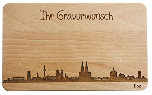 Brotzeitbrett Köln Skyline | Frühstücksbrettchen aus Buche | Holz Schneidbrett | Geschenk mit Gravur | Frühstücksbrett | Nordrhein-Westfalen (35x23x1,5cm (XL) - mit persönlicher Gravur)