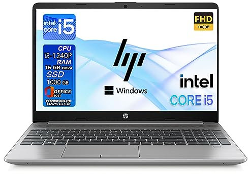 HP 250 G9 Notebook, Pc portatile i5, intel core 1235U fino a 4,40Ghz, Ram 16Gb Ddr4, SSD 1 Tb, Display 15.6 FULL HD, Windows 11 Pro, + Supporto Omaggio