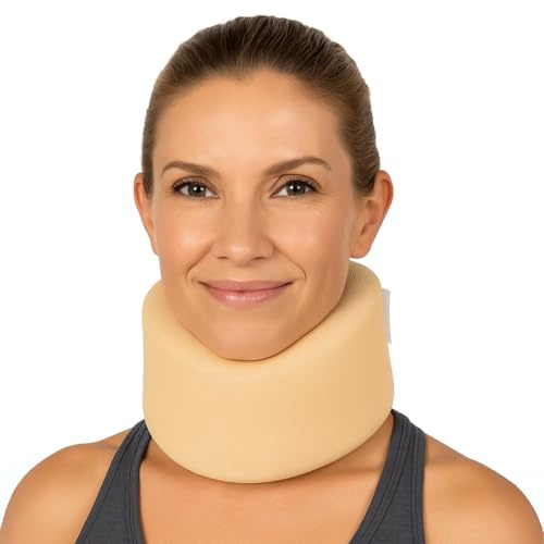 Vive Neck Brace - Foam Cervical Collar - Adjustable Soft Support Collar Can Be Used During Sleep - Wraps Aligns and Stabilizes Vertebrae - Relieves Pain and Pressure in Spine Beige, 4 (Inch Width)
