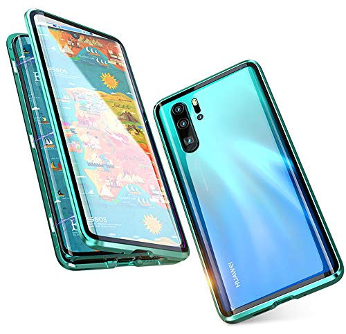 DoubTech Schutzhülle für Huawei P30 Pro, magnetische Adsorption, stoßfest, Starke Magnete, Metallrahmen, hohe Empfindlichkeit, Dual gebogen, Hartglas, Unibody-Schutz, Flip Cover