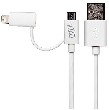 Maplin USB-A to 2 in 1 Multi Charging Cable Lightning & Micro USB-B, 1m, for iPhones 14, 13, 12, 11, iPad Air/Mini, iPad, Android phones inc Samsung S7/S6/S5, Sony, Huawei, PS4, HTC, Kindle, Camera