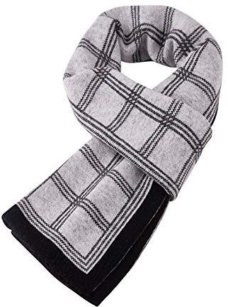 WANYING 10% Wolle Herrenschal Strickschal Gestrickter Wolleschal für Herren Schal Einfach Schick Casual Business für Winter Herbst - Karo-Muster Schwarz & Hellgrau