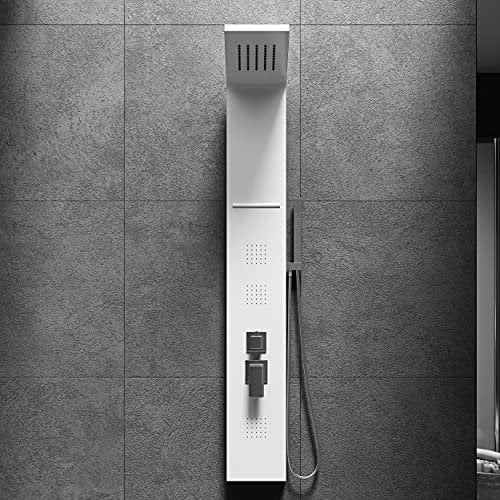 Colonna doccia pannello idromassaggio effetto cascata, soffione, doccetta design (BIANCO)