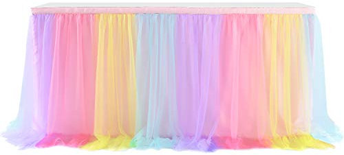 HBBMAGIC Tüll Tischrock Tischdecke Regenbogen, Tütü Tischröcke Party Deko Für Hochzeit, Geburtstag, Candy Bar, Weihnachten, Party, Babyshower, BabyParty, 427 * 76CM Tütü Tischröcke