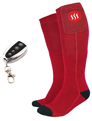 GLOVII GQ3 Beheizte Socken mit Fernbedienung | Elektrische Fußwärmer für Männer und Frauen mit Li-Poly-Akku und Tasche | Kohlefaser-Heizelement | Rot, M