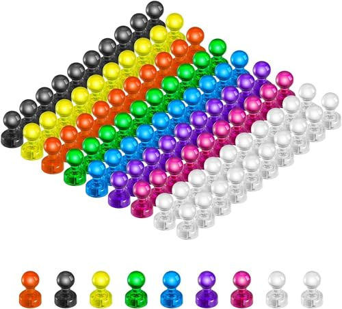 HongyiTime 90 PCS Colorful Strong Magnetic Push Pin Magnets, Office / Classroom Magnets,8 Assorted Color, Perfect to use as Kitchen Home and School, Map Magnets,Whiteboard Magnets